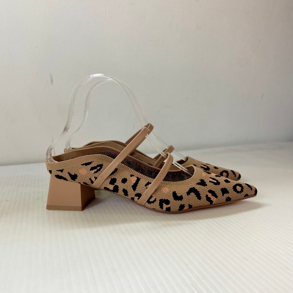 Cosy Island Pointed Toe Block Heel Leopard Print Mules Womens 7 NEW